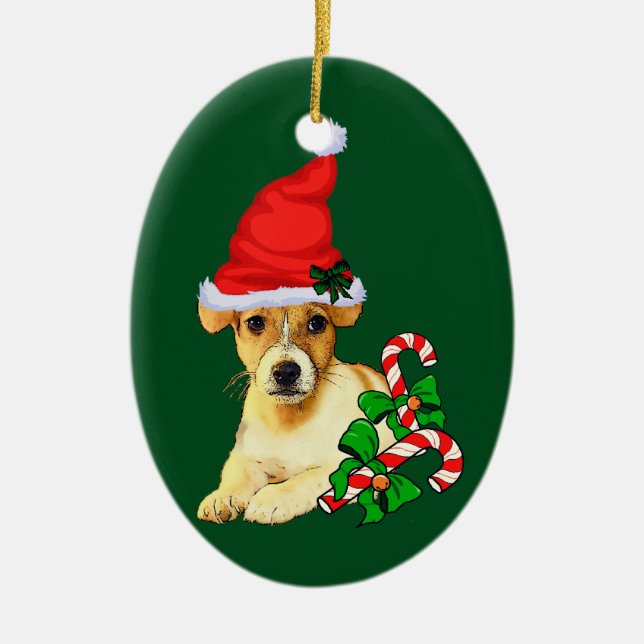 Adorno De Cerámica Navidades de Jack Russell Terrier (Frente)
