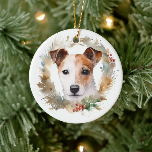 Adorno De Cerámica Navidades de Jack Russell Wreath Festive Pup (Árbol)