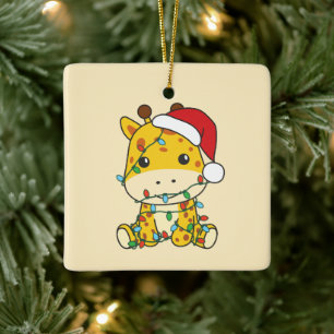 Adorno De Cerámica Navidades de jirafa en invierno animan jirafas