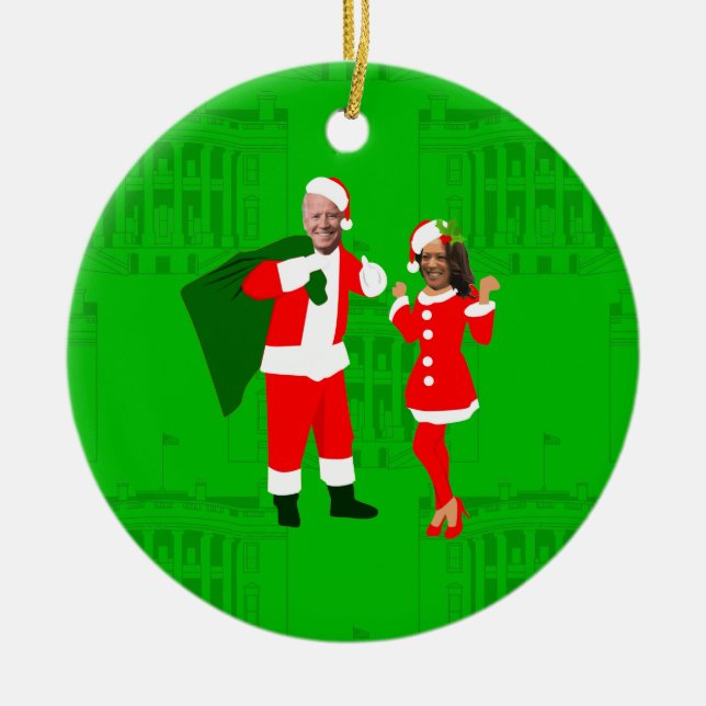 Adorno De Cerámica navidades de joe biden santa kamala harris (Frente)