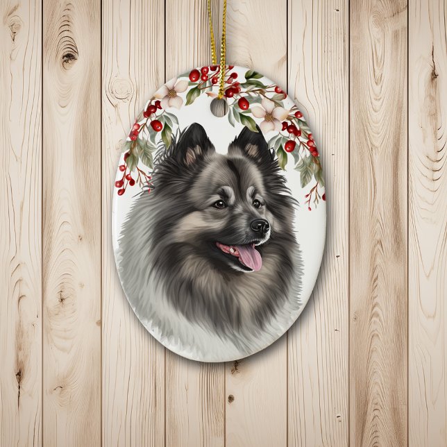 Adorno De Cerámica Navidades de Keeshond Dog Holly Berry (Subido por el creador)