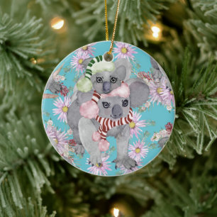 Adorno De Cerámica Navidades de Koala Azul vinícola