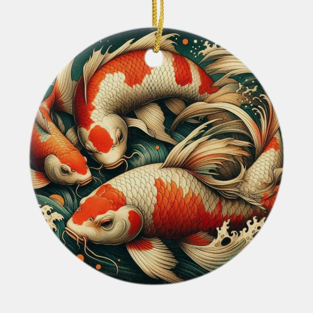 Adorno De Cerámica Navidades de Koi Fish (Frente)