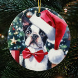 Adorno De Cerámica Navidades de la acuarela de Boston Terrier<br><div class="desc">Cute acuarela Ornamento de Navidad Terrier de Boston</div>