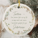 Adorno De Cerámica Navidades de la amistad de Boho Wildflower persona<br><div class="desc">Celebra tu preciada amistad esta temporada navideña con el adorno cerámico de Navidades de la amistad Boho Wildflower Personalizado. Este adorno adornado con un bonito diseño de flores silvestres de boho ofrece un toque único y personal a su decoración de vacaciones. La personalización del personalizado le permite incluir un mensaje...</div>