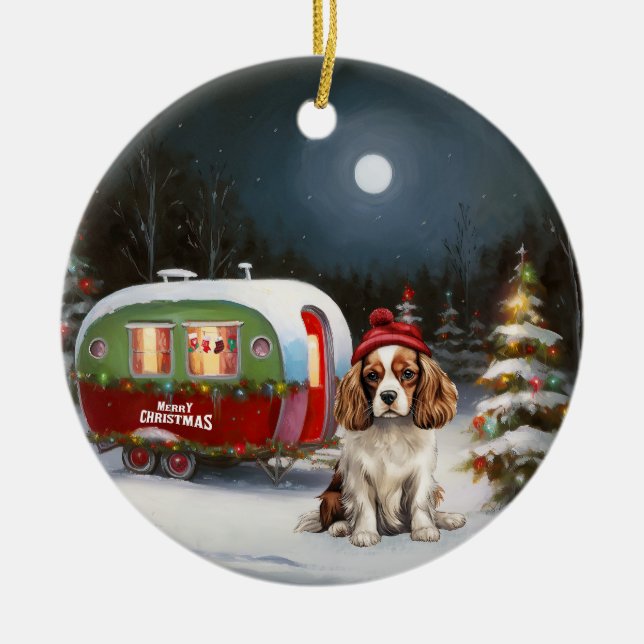 Adorno De Cerámica Navidades de la Caravana Cavalier King Charles Spa (Frente)