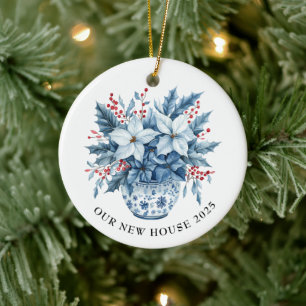 Adorno De Cerámica Navidades de la Casa Nueva de la Chinoiserie Azul
