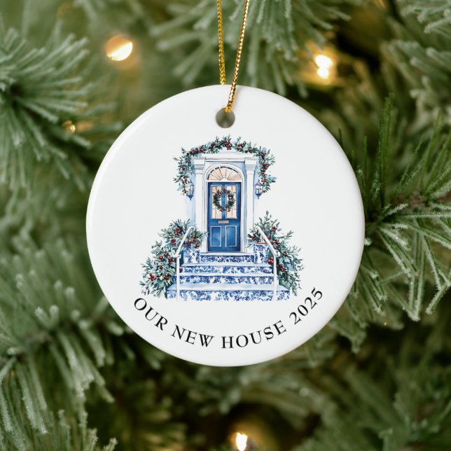 Adorno De Cerámica Navidades de la Casa Nueva de la Chinoiserie Azul (Árbol)