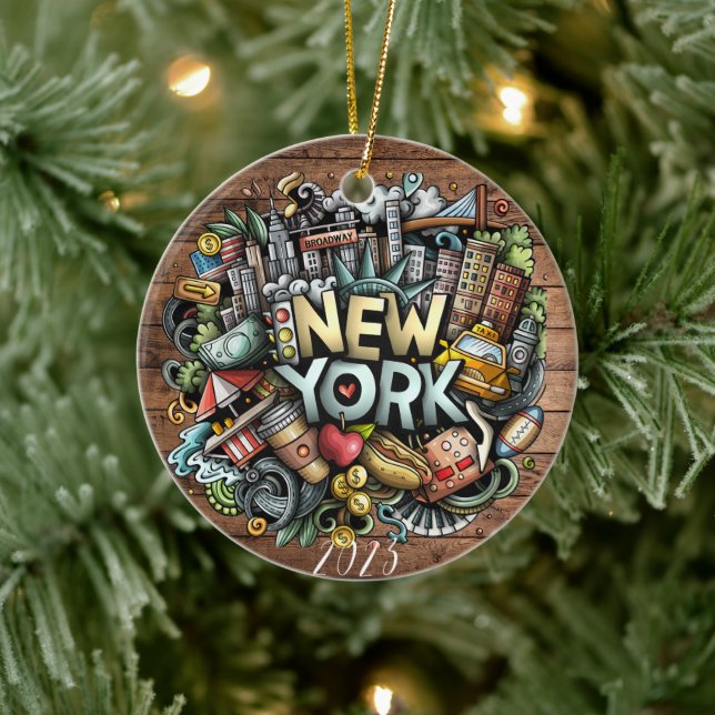 Adorno De Cerámica Navidades de la ciudad de Nueva York - Nombre del  (Árbol)