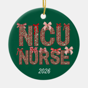 Adorno De Cerámica Navidades de la enfermera Coquette Bow de la NICU 