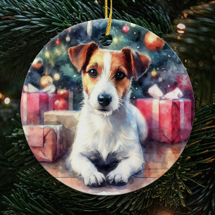Adorno De Cerámica Navidades de la escena acuática Jack Russell Terri