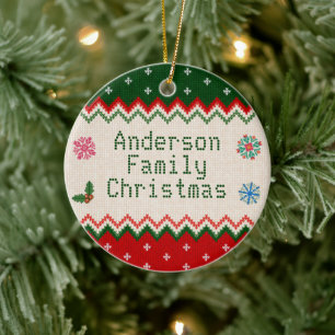 Adorno De Cerámica Navidades de la familia de diseño de suéter de pun