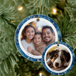 Adorno De Cerámica Navidades de la familia de los copos de nieve azul