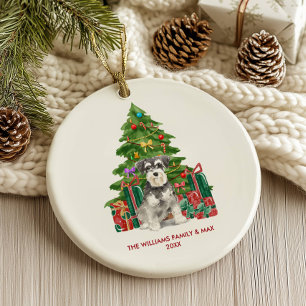 Adorno De Cerámica Navidades de la familia de perros Schnauzer en min