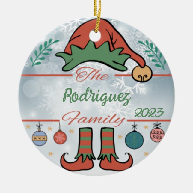 Adorno De Cerámica Navidades de la familia Elf (Frente)