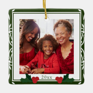 Adorno De Cerámica Navidades de la familia Green White Holly