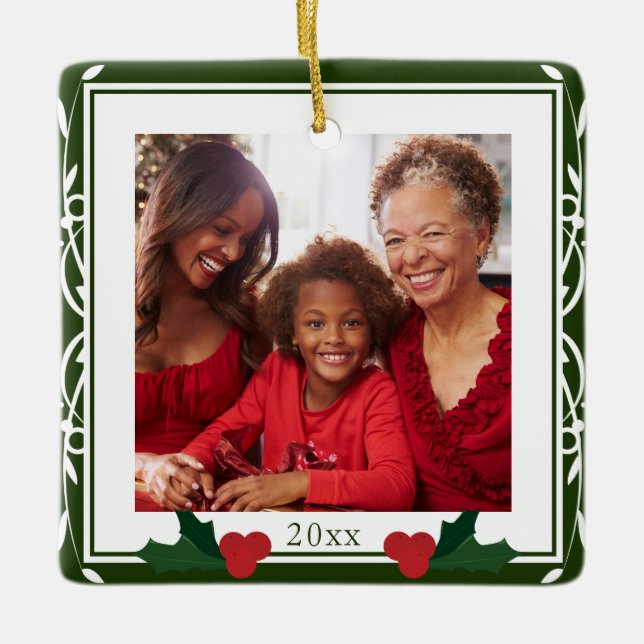 Adorno De Cerámica Navidades de la familia Green White Holly (Anverso)