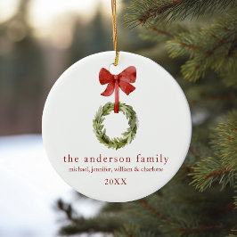 Adorno De Cerámica Navidades de la familia Keepsake Greenery Red Bow