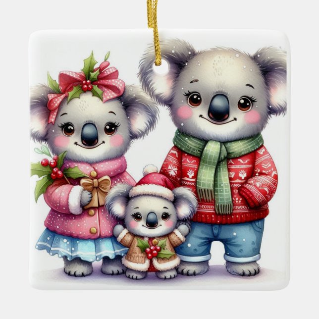 Adorno De Cerámica Navidades de la familia Koala Bear personalizados (Anverso)