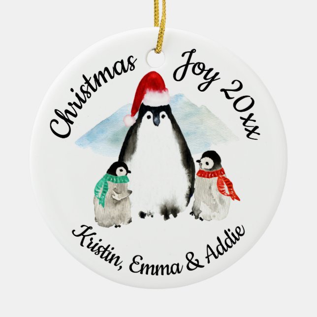 Adorno De Cerámica Navidades de la familia Pingüino (Frente)