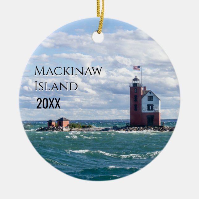 Adorno De Cerámica Navidades de la isla Mackinaw (Frente)