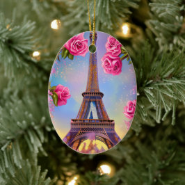 Adorno De Cerámica Navidades de la Moda Rosa Rosa de la Torre Eiffel 