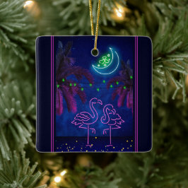 Adorno De Cerámica Navidades de la Pareja Neon Flamingo personalizado