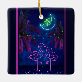 Adorno De Cerámica Navidades de la Pareja Neon Flamingo personalizado