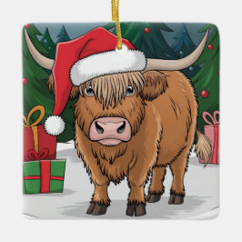 Adorno De Cerámica Navidades de la vaca de Highland