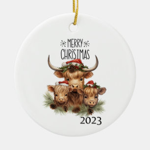 Adorno De Cerámica Navidades de la vaca de Highland
