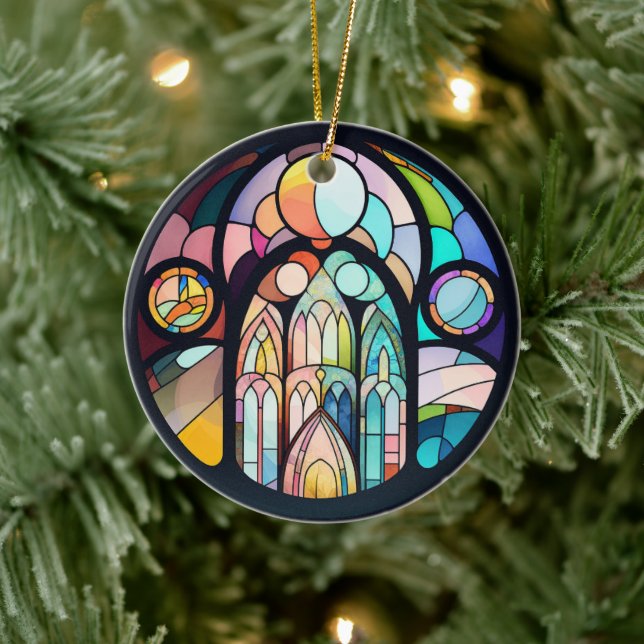 Adorno De Cerámica Navidades de la ventana de la Catedral de Vidrio M (Árbol)