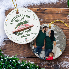 Adorno De Cerámica Navidades de la vieja vida de un auto de color ros