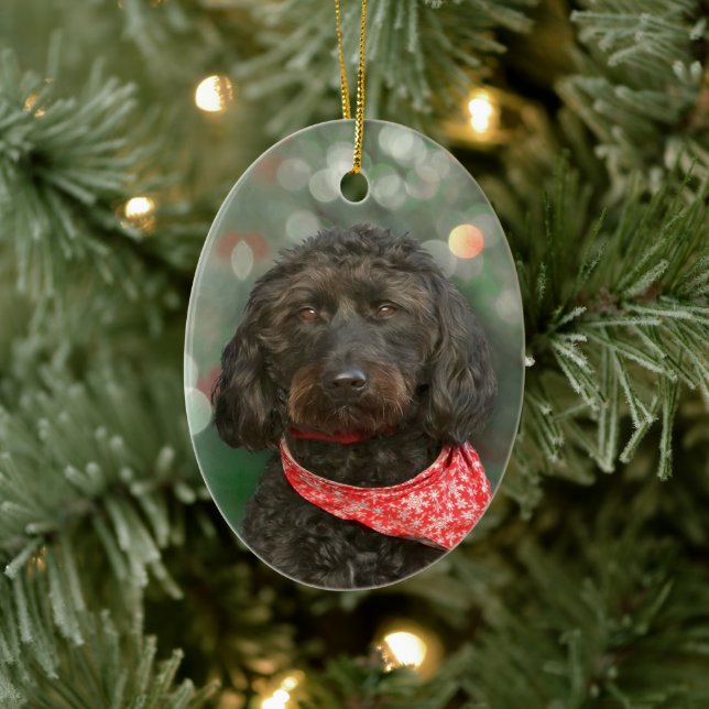 Adorno De Cerámica navidades de labradoodle de perro negro (Árbol)