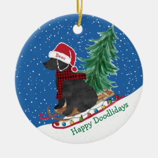 Adorno De Cerámica Navidades de Labradoodle personalizados con Nieve