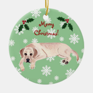 Adorno De Cerámica Navidades de Labrador Amarillo Personalizado