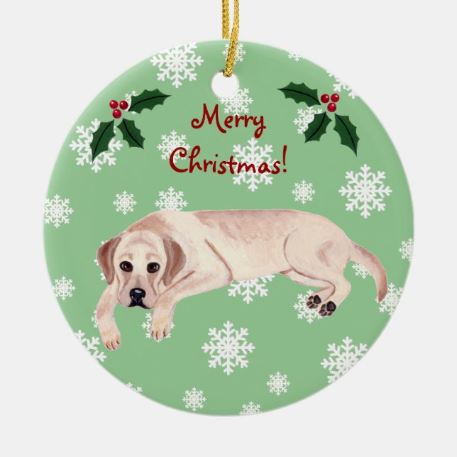 Adorno De Cerámica Navidades de Labrador Amarillo Personalizado (Frente)