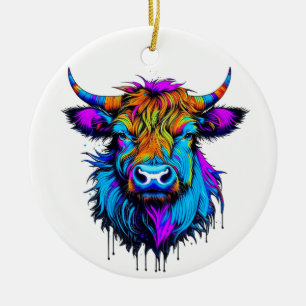 Adorno De Cerámica Navidades de las vacas tutelares Cyberpunk Colorfu