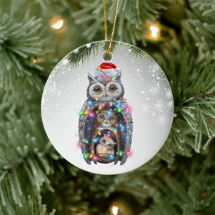 Adorno De Cerámica Navidades de lechuza Santa Hat Niños Mama 2022