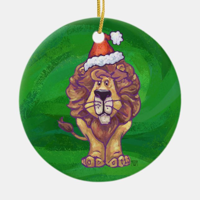 Adorno De Cerámica Navidades De Leones En Verde (Frente)