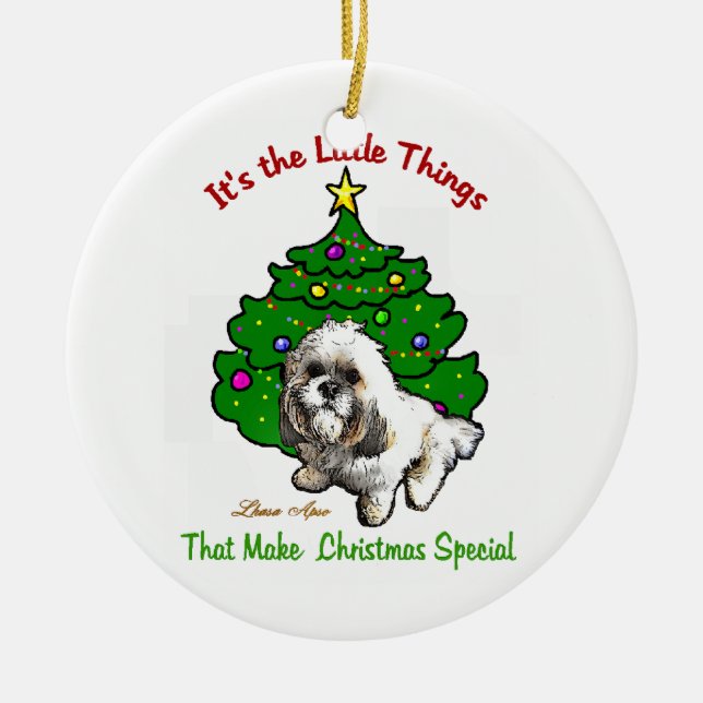 Adorno De Cerámica Navidades de Lhasa Apso (Frente)