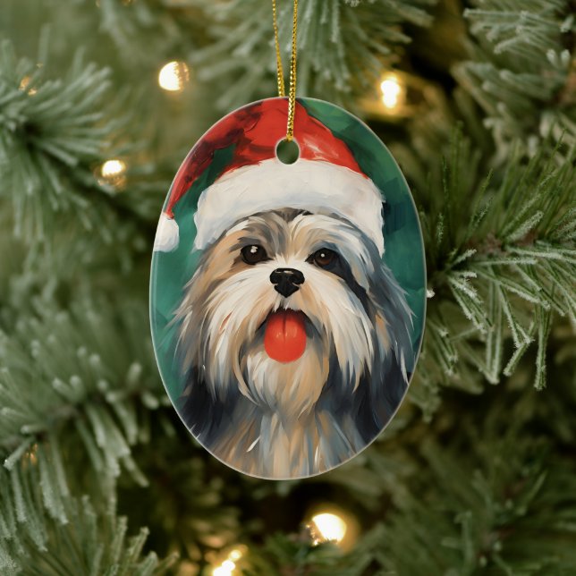 Adorno De Cerámica Navidades de Lhasa Apso pinchan arte (Árbol)