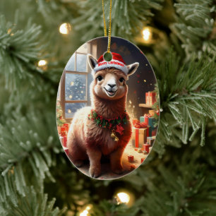 Adorno De Cerámica Navidades de Llama Feliz,