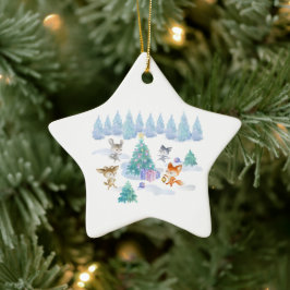 Adorno De Cerámica Navidades de los animales del bosque bailando acua