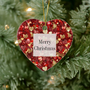 Adorno De Cerámica Navidades de los corazones de los Purpurinas de or
