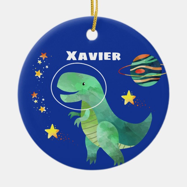Adorno De Cerámica Navidades de los dinosaurios T-Rex astronautas (Frente)