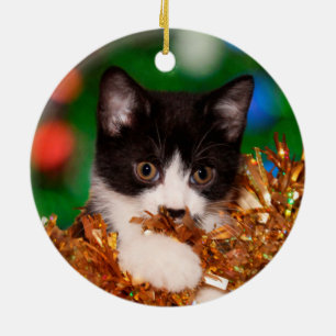 Adorno De Cerámica Navidades de los gatitos de Tuxedo