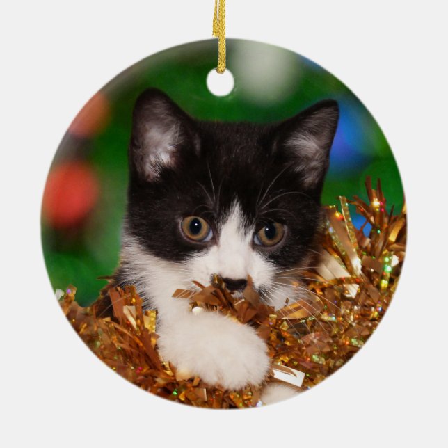 Adorno De Cerámica Navidades de los gatitos de Tuxedo (Atrás)