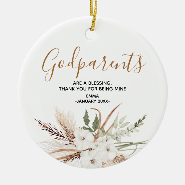 Adorno De Cerámica Navidades de los padrinos personalizados de la flo (Frente)
