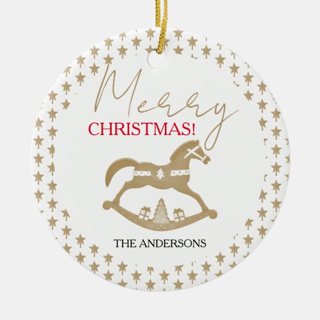 Adorno De Cerámica Navidades de madera rodando caballo (Frente)