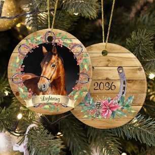 Adorno De Cerámica Navidades de madera rústica foto de caballo person
